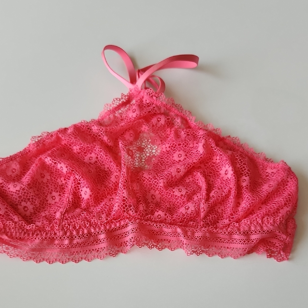 Victoria's Secret Pink Lace High Neck Bra with Halter Straps